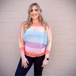 Love is Love 🌈 Main Strip Rainbow Striped Pastel Pullover Sweater Size Small